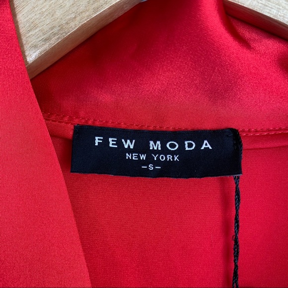 FEW MODA Satin Wrap Asymmetrical High Low Long Sleeve Ruffle Dress - Picture 5 of 9